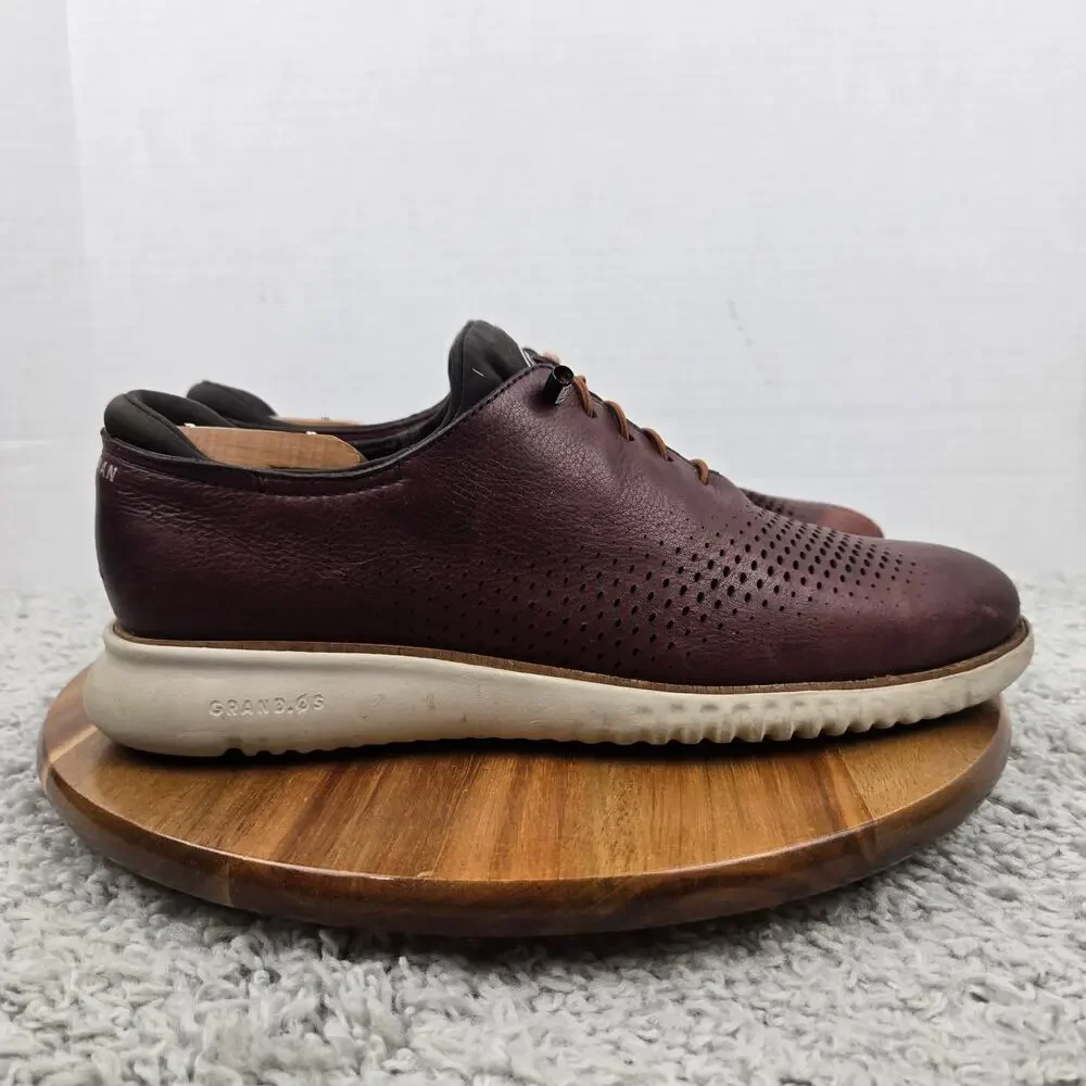 Cole Haan Mens 10.5M ZeroGrand Maroon Laser Casual Daily Wingtip Casual Oxford